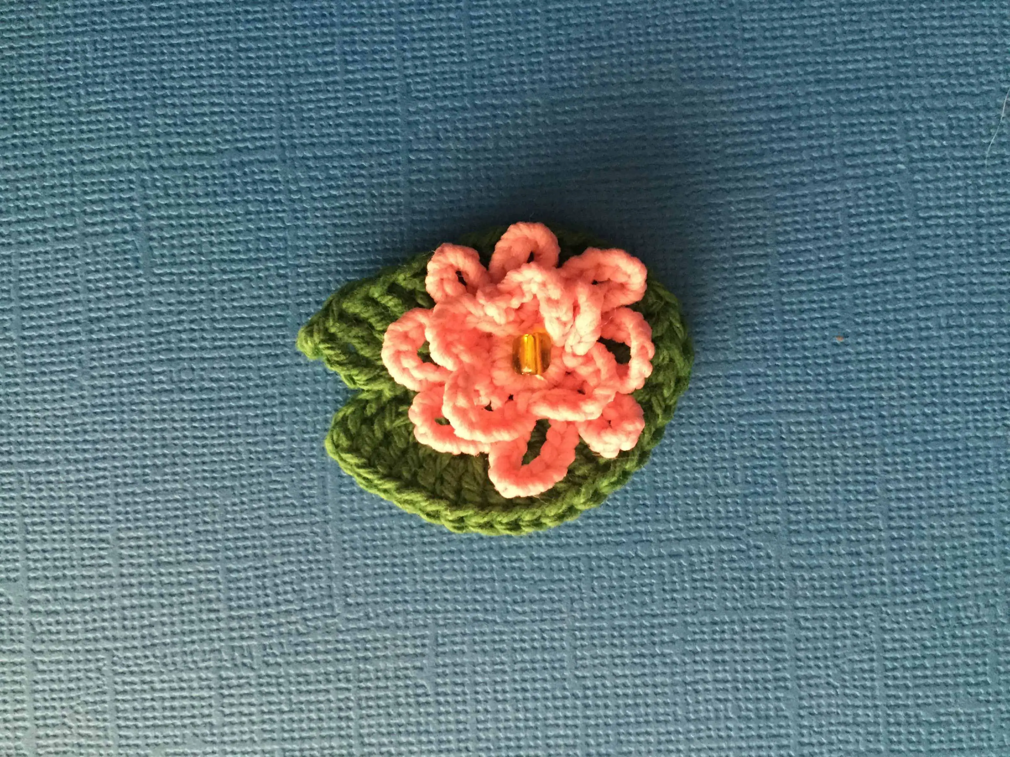 Finished crochet lily pad and lily