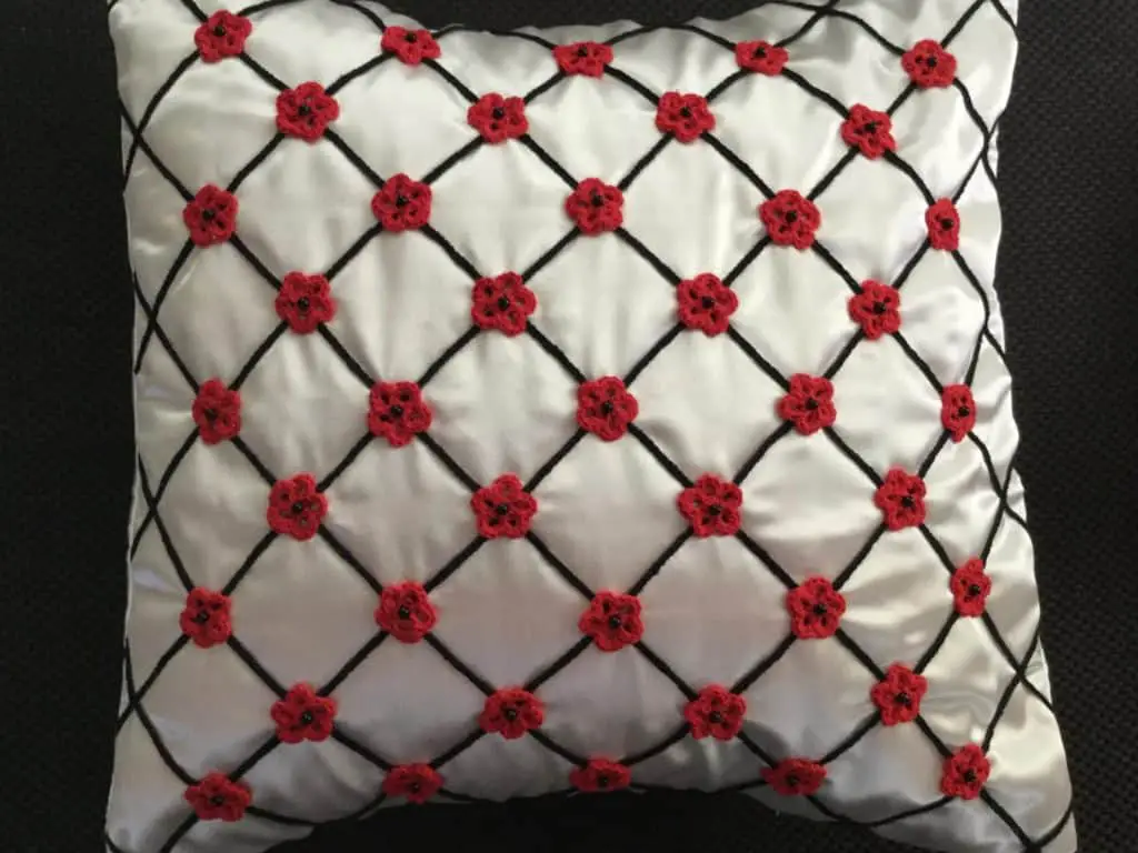 Finished crochet flower cushion with insert (Red)