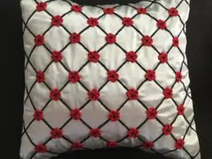 Finished crochet flower cushion with insert (Red)