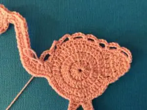 Crochet Flamingo first row of wing