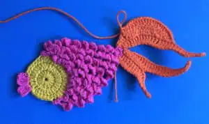 Crochet goldfish tail connecting top half to body