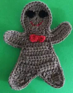 Crochet gingerbread man with bowtie