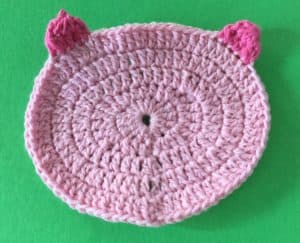 Crochet teddy bear head with beginning ears