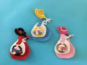 Finished crochet girl with basket group landscape