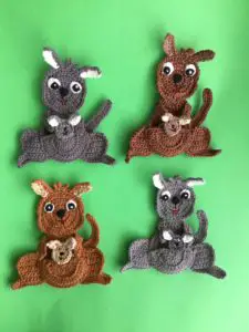 Finished crochet kangaroo group portrait