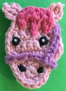 Crochet rocking horse head with bridle