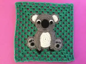 Finished crochet granny square with koala landscape