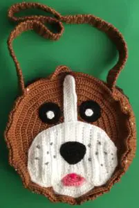 Crochet dog bag back head pinned to side