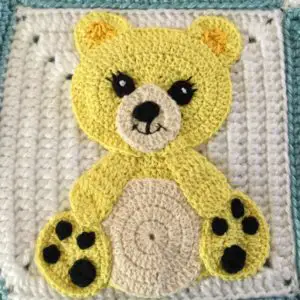 Crochet edging for baby blanket teddy bear square
