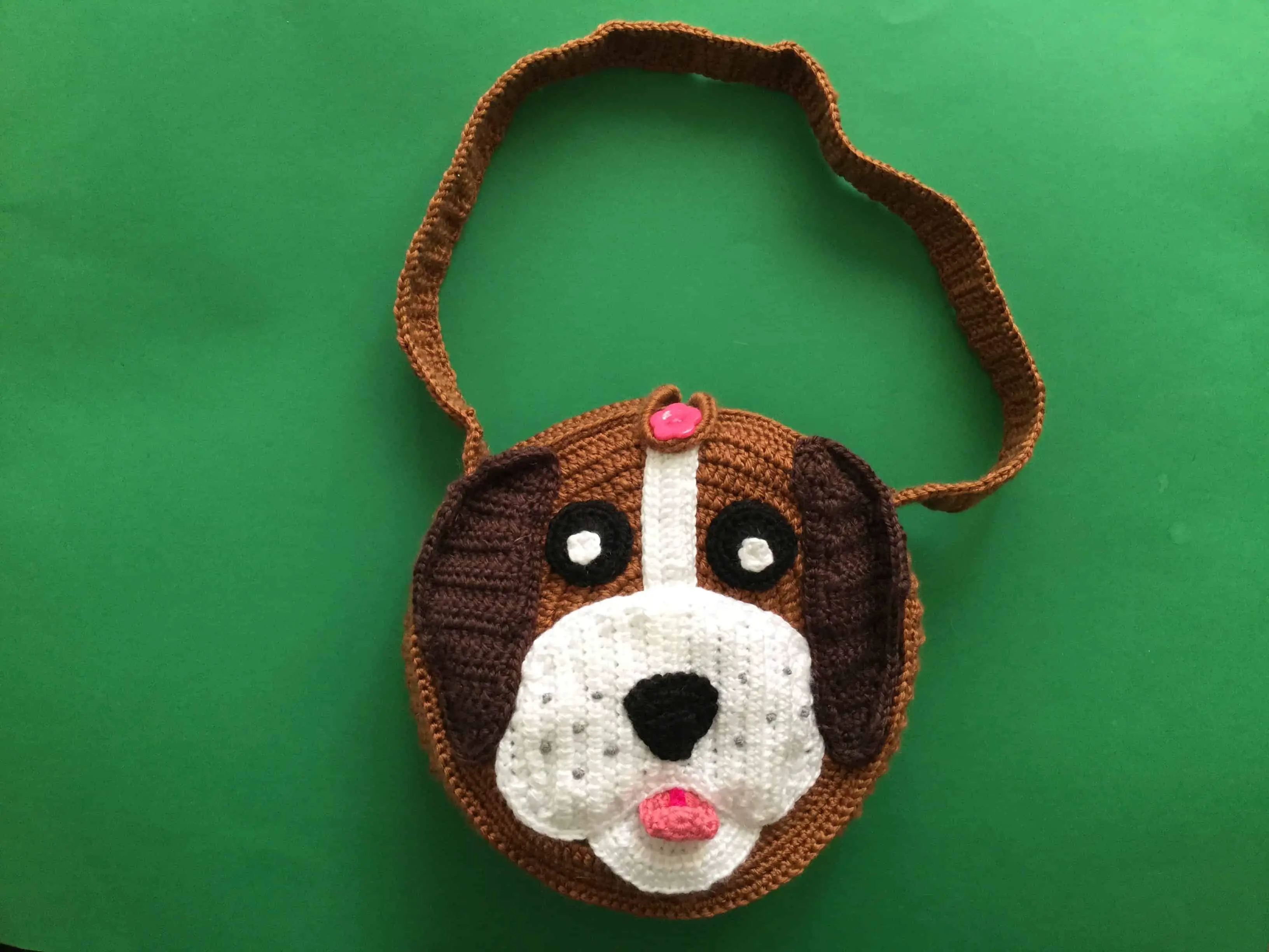 Finished crochet dog bag landscape