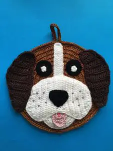 Finished crochet dog potholder portrait