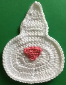 Crochet cat potholder face marking with nose