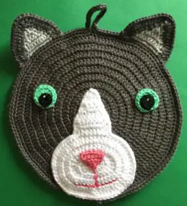 Crochet cat potholder head with eyes
