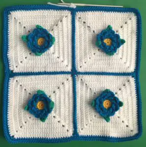 Crochet flower cushion joining main colour