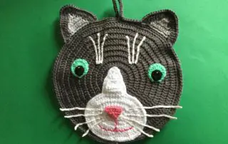 Finished crochet cat potholder landscape
