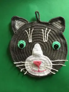 Finished crochet cat potholder portrait