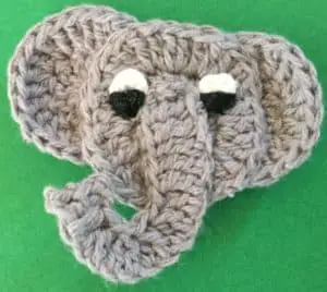 Crochet elephant head head with eyes