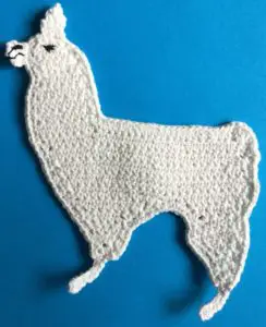 Crochet llama body with eyes, nose and mouth