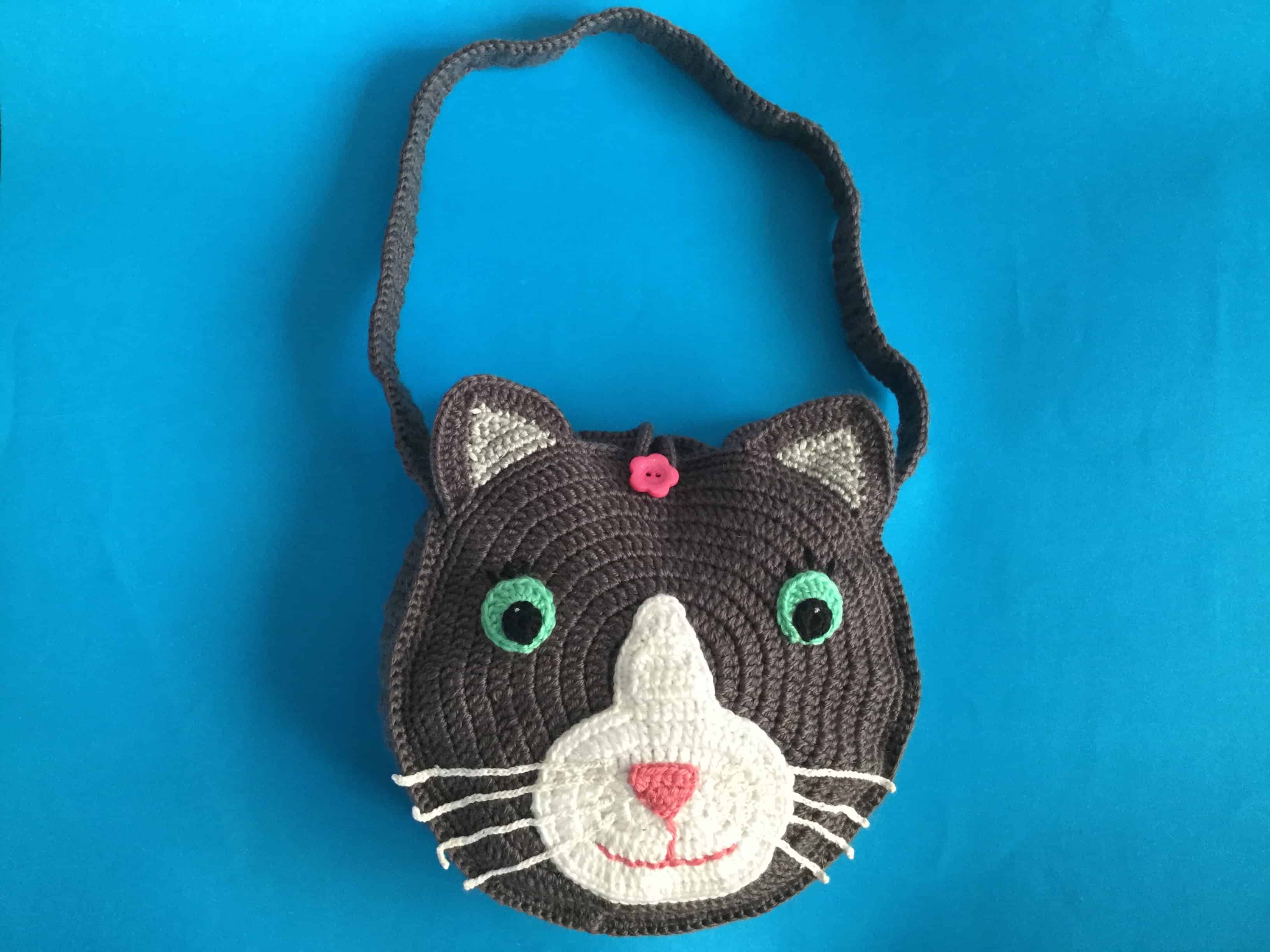 Finished crochet cat bag landscape