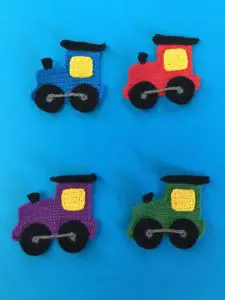 Finished crochet train engine group portrait