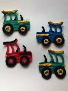 Finished crochet tractor group portrait