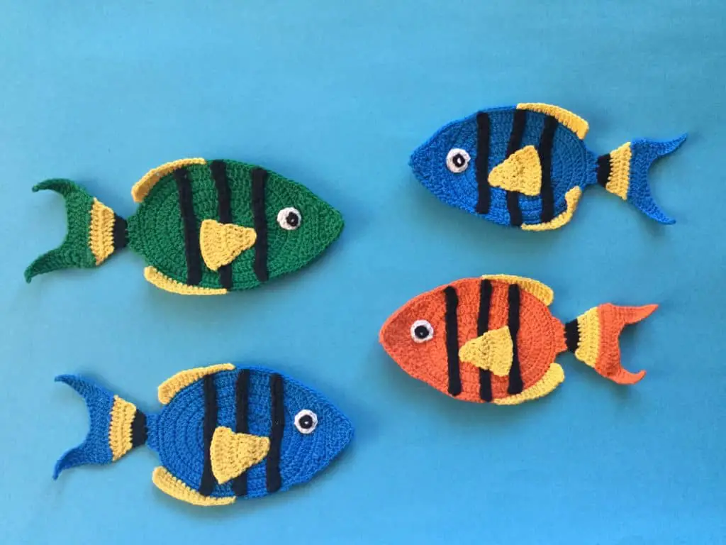 Finished crochet tropical fish group landscape