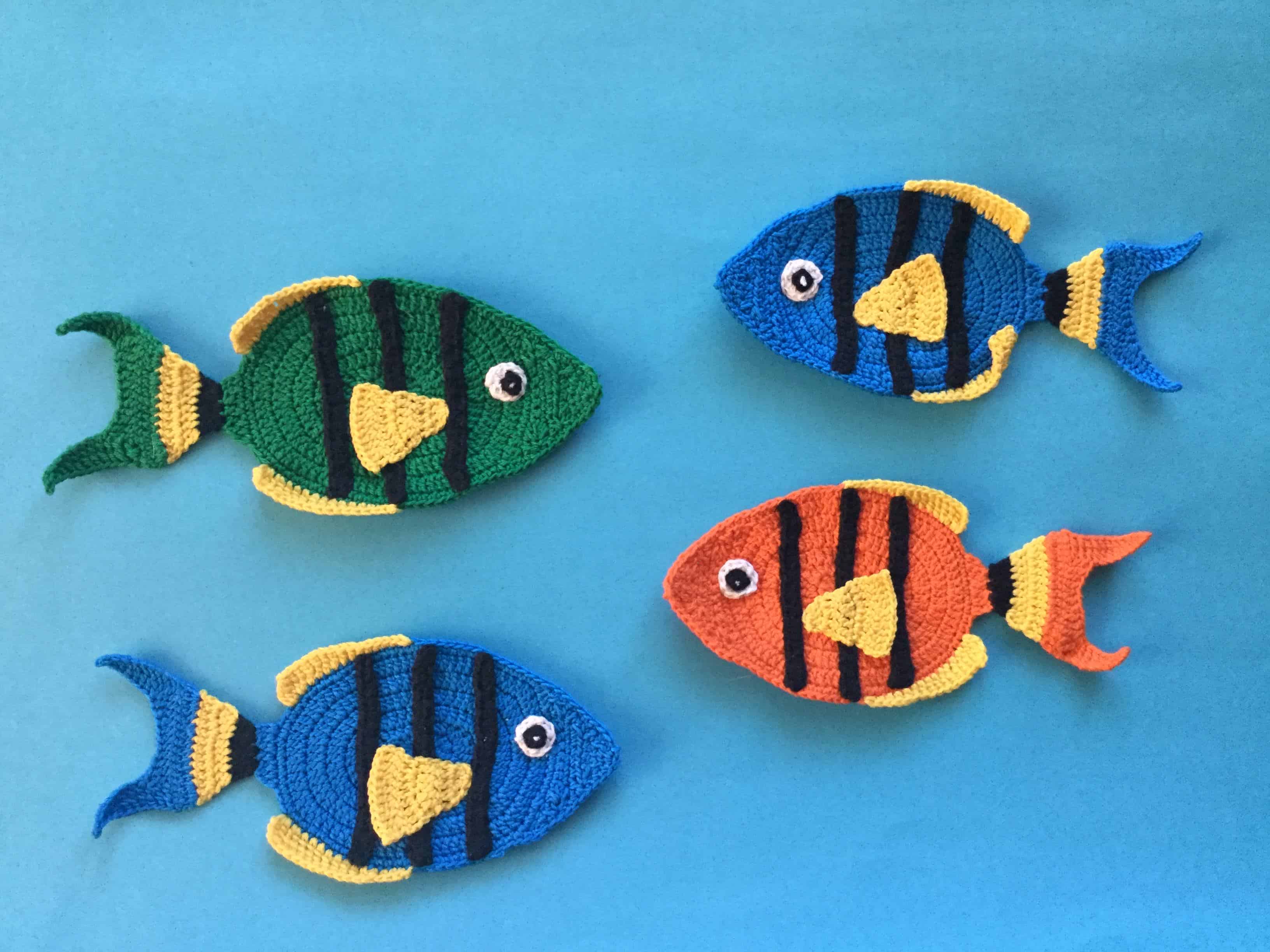 Finished crochet tropical fish group landscape