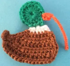 Crochet mallard duck beak first section