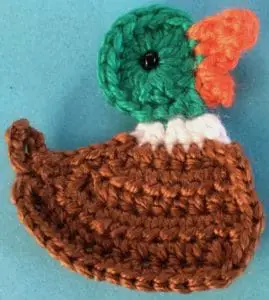 Crochet mallard duck body with eye