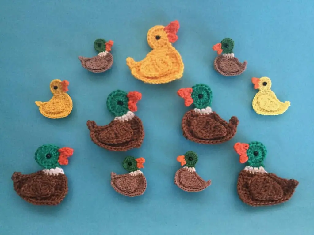 Finished crochet mallard duck group landscape