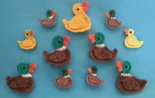 Finished crochet mallard duck group landscape