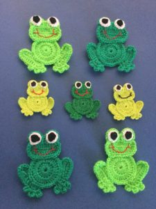Finished crochet frog group portrait