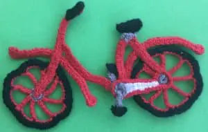 Crochet bicycle applique back pedal joined