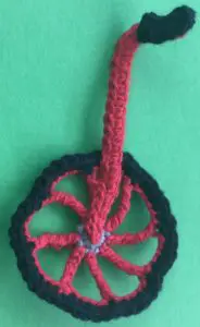 Crochet bicycle applique front wheel with handlebar frame