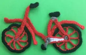 Crochet bicycle applique joiner frame joined to front fender
