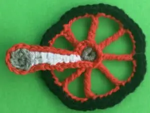 Crochet bicycle applique wheel with chain section