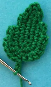 Crochet rosebud leaf row four