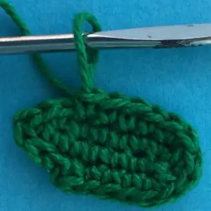 Crochet rosebud leaf row one
