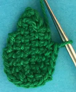 Crochet rosebud leaf row three