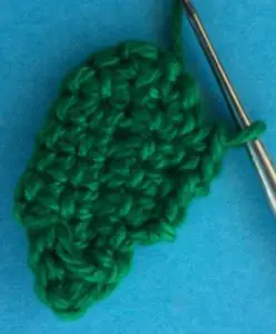 Crochet rosebud leaf row two