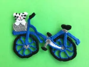 Finished crochet bicycle applique cat landscape