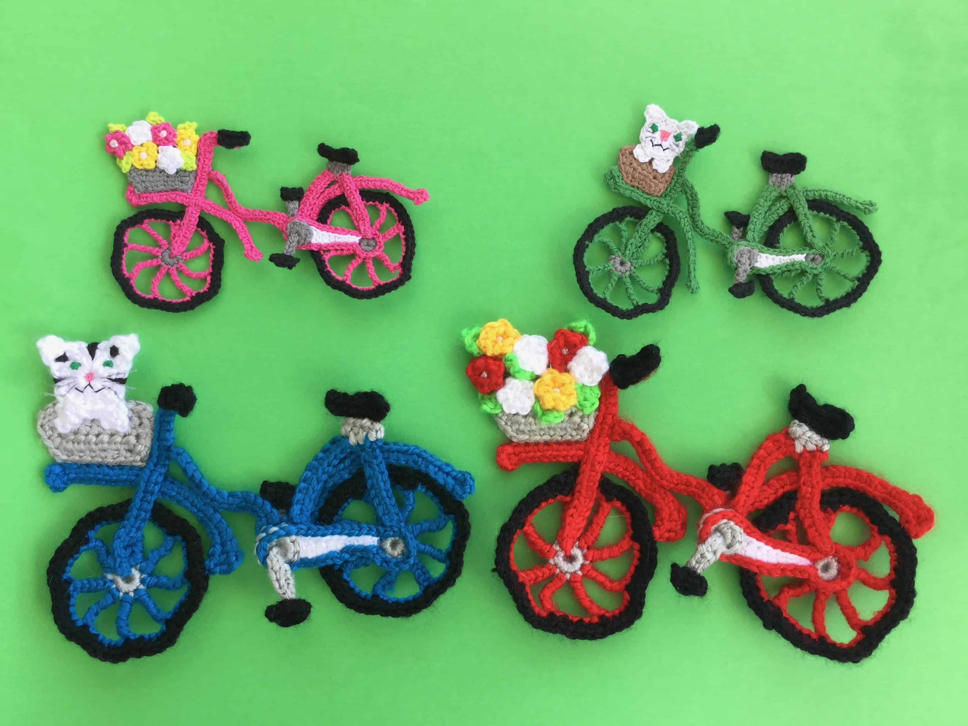 Finished crochet bicycle applique group landscape