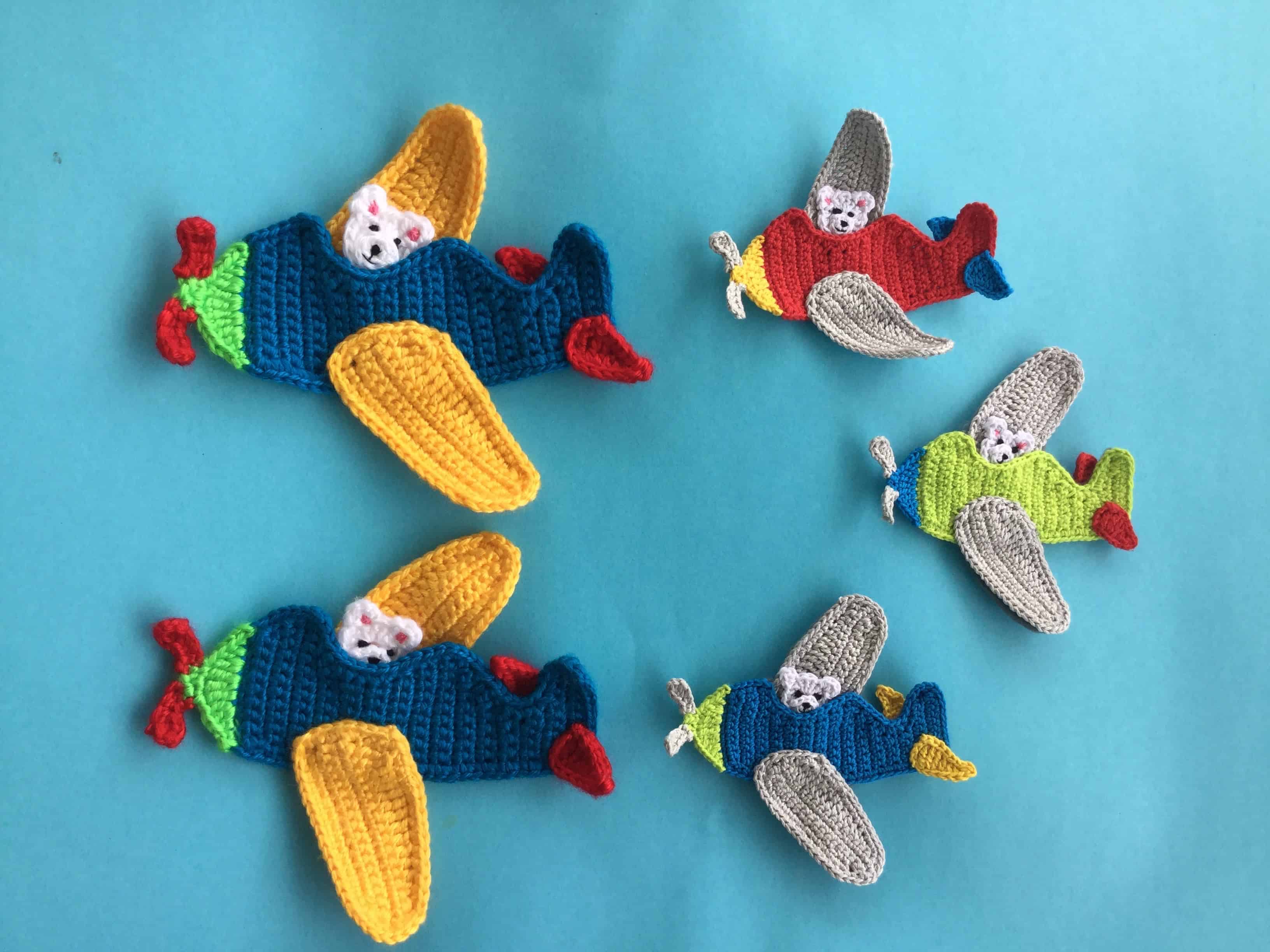 Finished crochet airplane applique group landscape