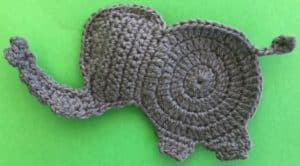 Crochet baby elephant body with second leg