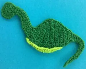 Crochet dinosaur tummy marking stitched on