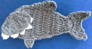 Crochet shark body with small bottom fin