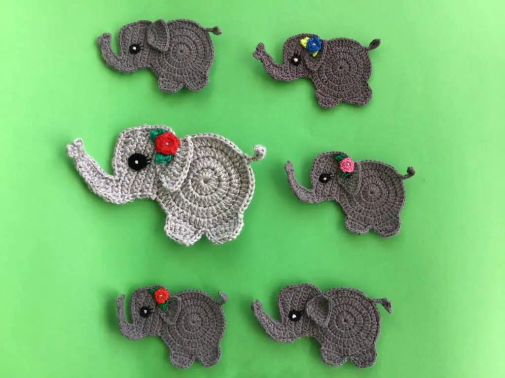 Finished crochet baby elephant group landscape