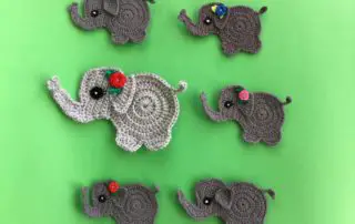 Finished crochet baby elephant group landscape