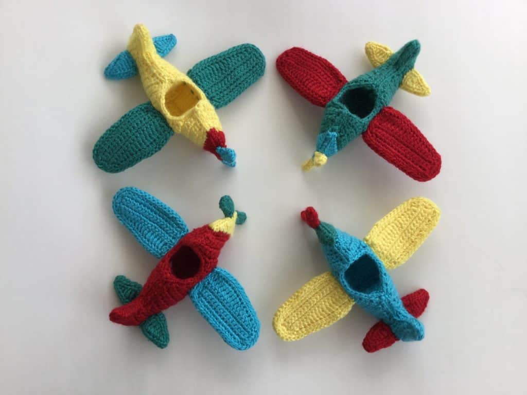 Finished crochet plane mobile group landscape