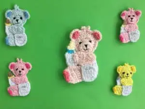 Finished crochet baby teddy bear group landscape